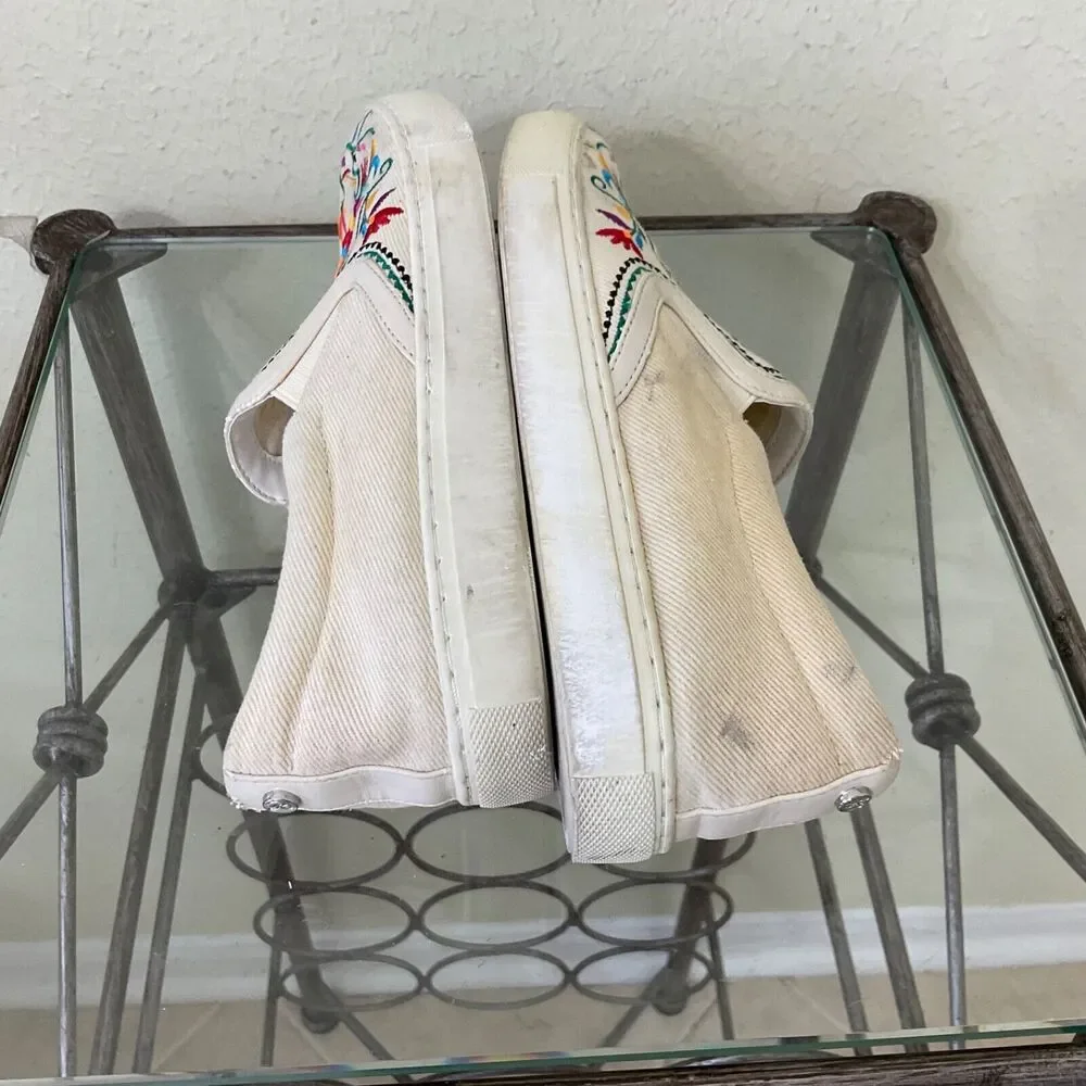 Sam Edelman shoes Women's size 7M Embroidered Floral /birds Slip On Tan shoes - Picture 4 of 8